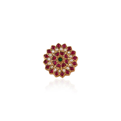 Stunning Green & Pink Floral Leaf Gold Plated Adjustable Ring