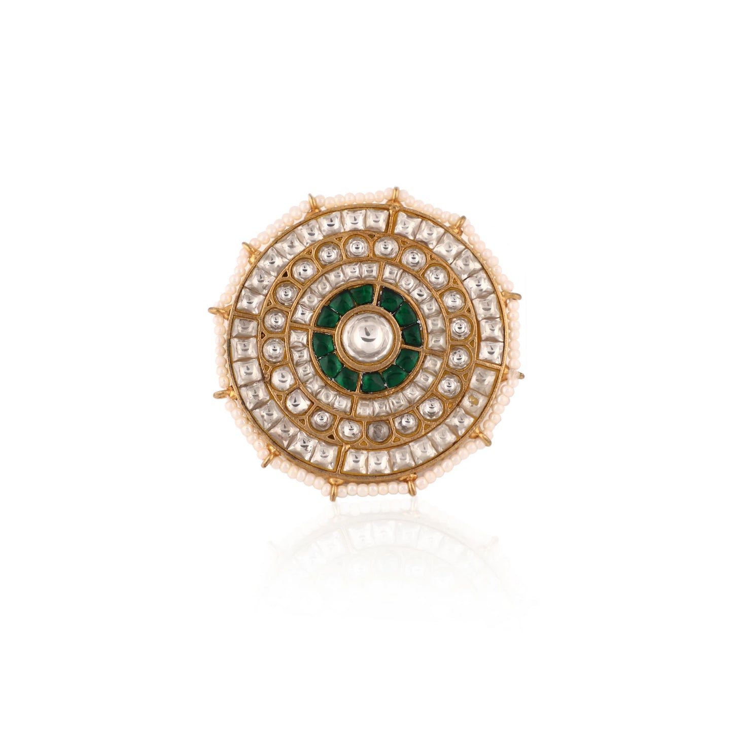 Designer Jadtar Stone Studded Gold Plated Green Floral Design Stylish-Riana