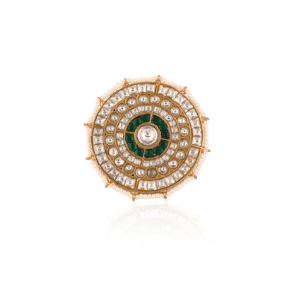 Designer Jadtar Stone Studded Gold Plated Green Floral Design Stylish-Riana