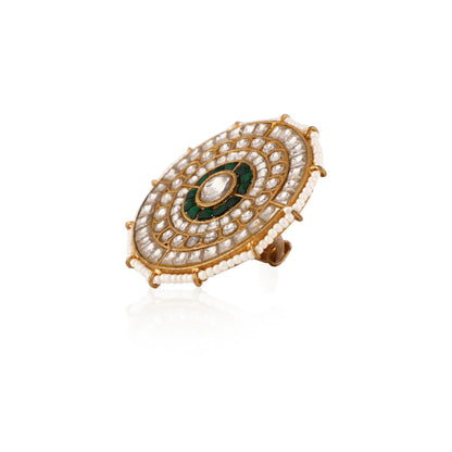 Designer Jadtar Stone Studded Gold Plated Green Floral Design Stylish-Riana