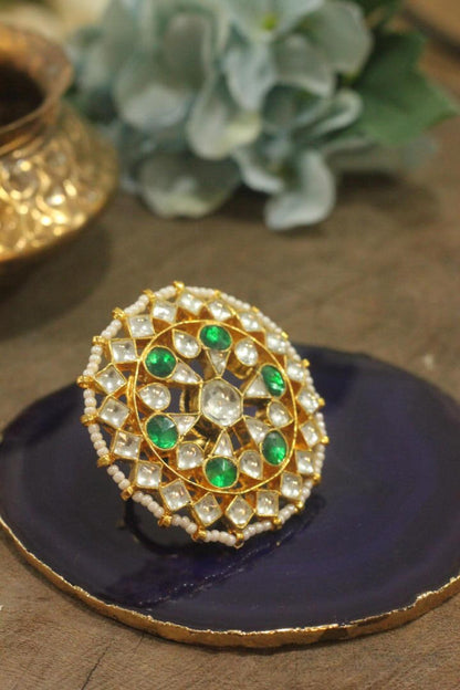 Green & White Traditional Wear Finger Ring For Women