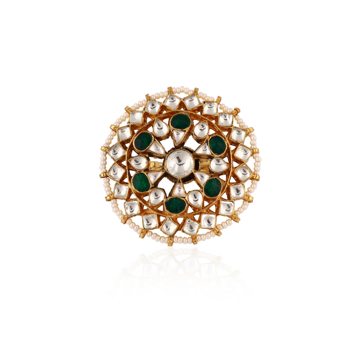 Green & White Traditional Wear Finger Ring For Women
