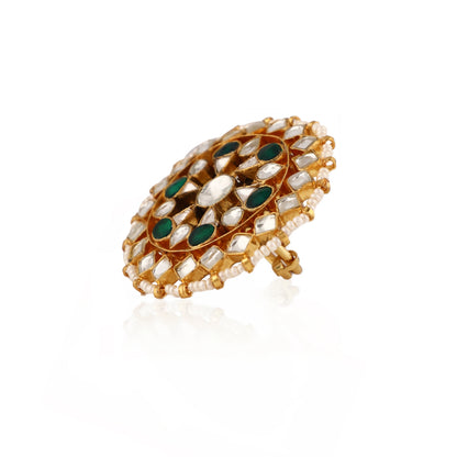 Green & White Traditional Wear Finger Ring For Women