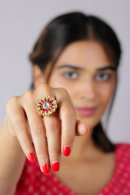pink jadau ring