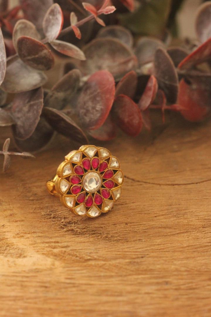 pink jadau ring