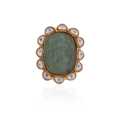22kt Gold plated Hand Carved jade stone ring