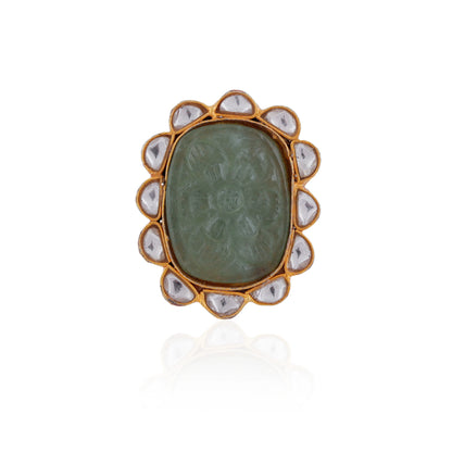 22kt Gold plated Hand Carved jade stone ring