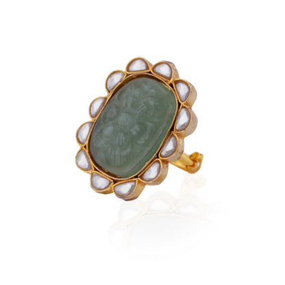 22kt Gold plated Hand Carved jade stone ring