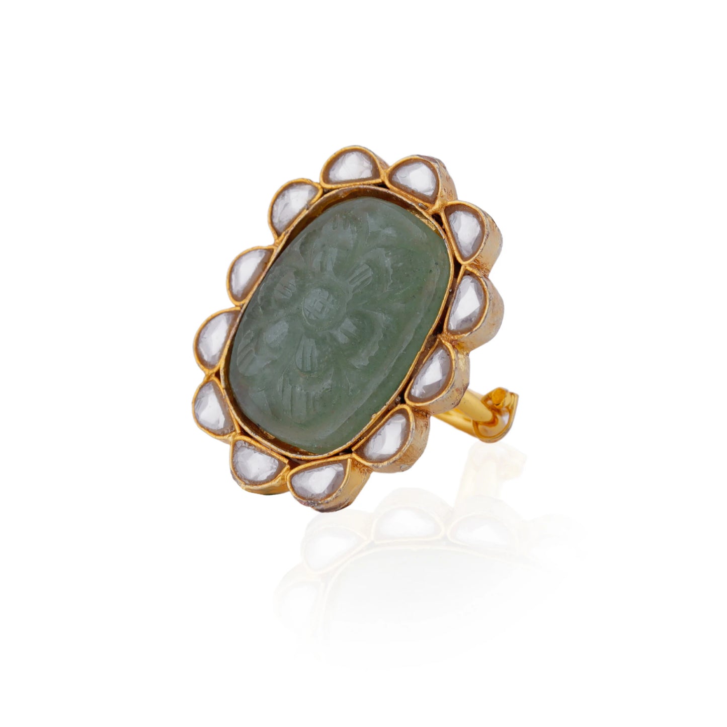 22kt Gold plated Hand Carved jade stone ring
