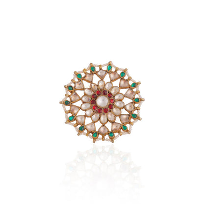 Green and red tone jadtar ring