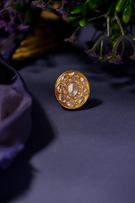 White Jadtar stone festival ring