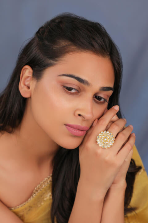 Gold plated White Floral ring