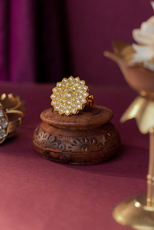 Gold plated White Floral ring