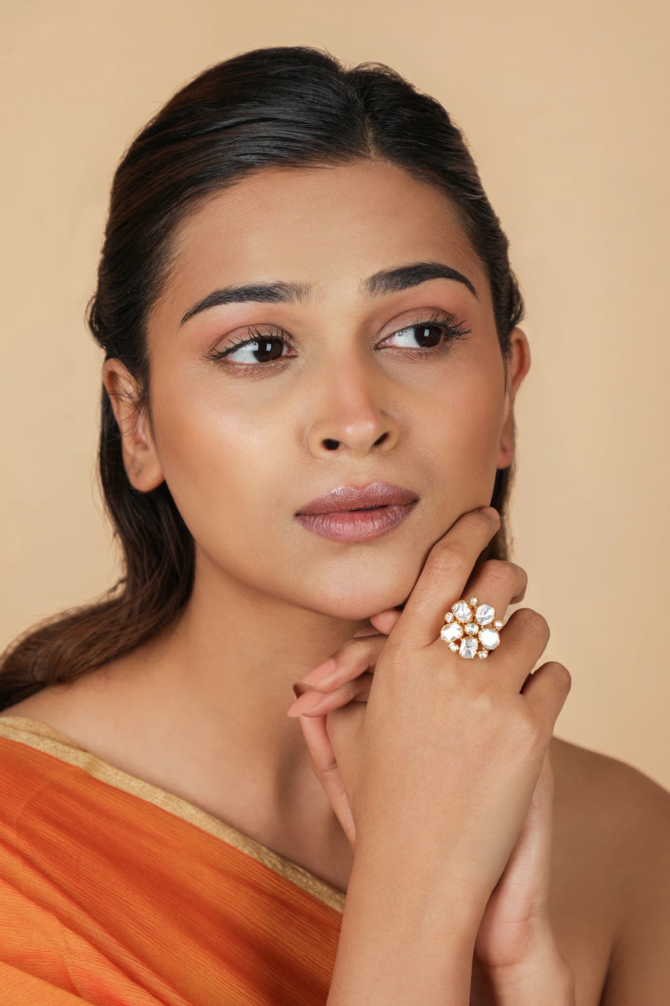Gold-toned  moissanite floral ring