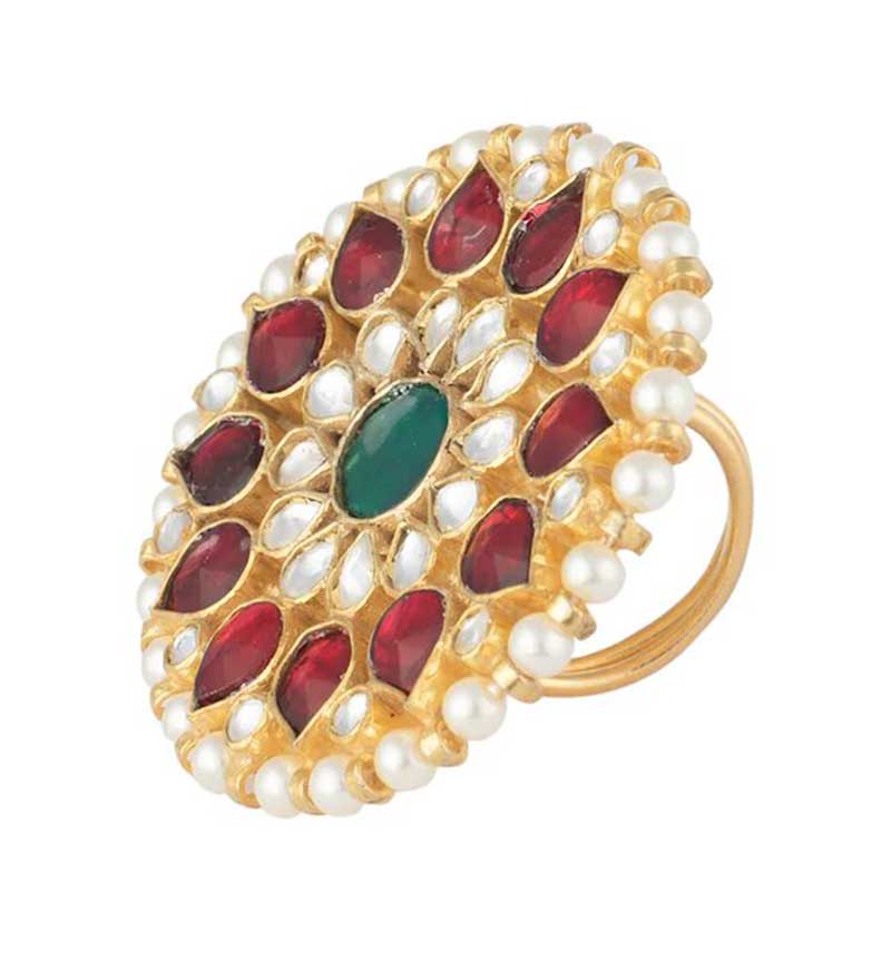 Red, White & Green Jadtar Ring