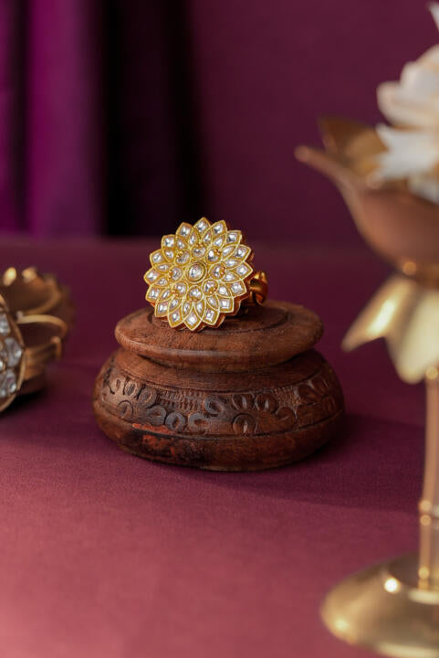 Gold plated White Floral ring