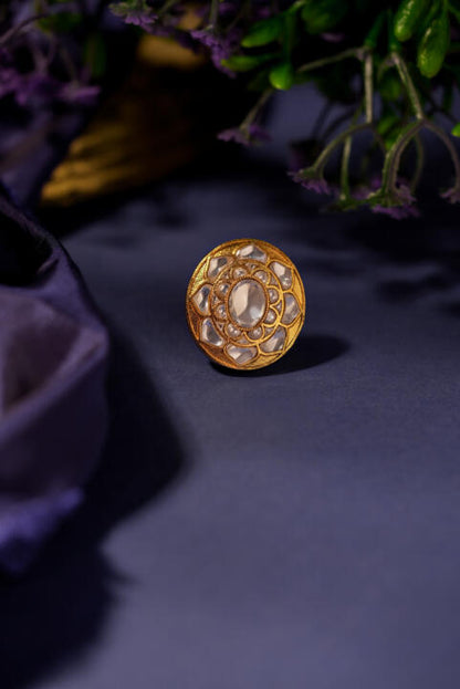 White Jadtar stone festival ring