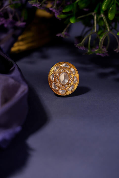 White Jadtar stone festival ring