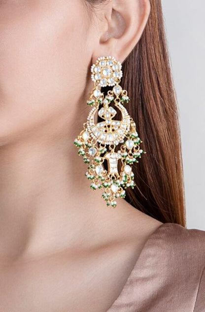 White Jadtar Stones Small Chand Baali With Tops
