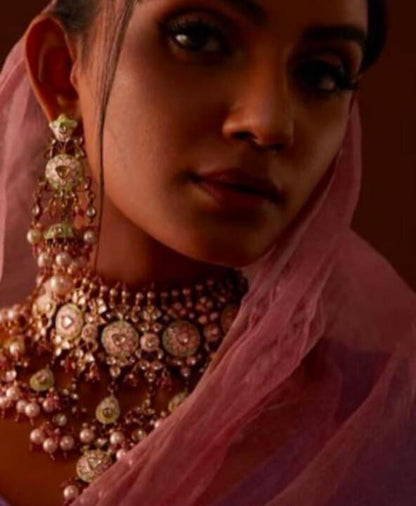 Meenakari Worked Heavy Necklace Set With Long Earrings
