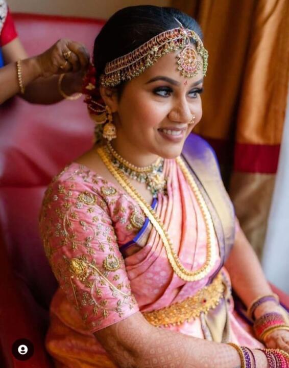 Pink And Green Jadtar Matha Patti