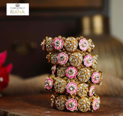 Pink And Green Meena Work Bangles (Single Pc)