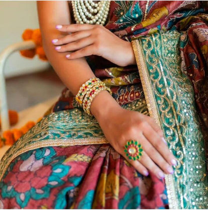 Pink And Green Jadtar Stone Bangles (Single Peice)