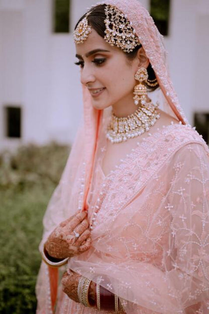 Gold Plated White Choker With Pearls Necklace Set With Earrings