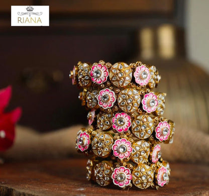 Pink And Green Meena Work Bangles (Single Pc)