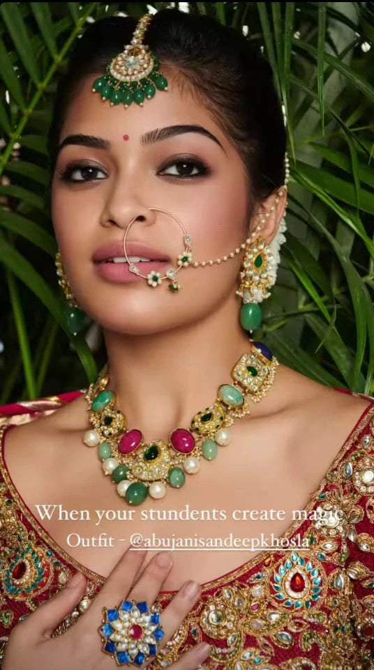 White Tikka With Emerald And Sea Green Beads