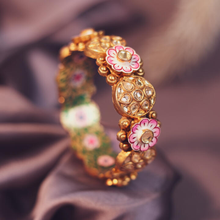Pink And Green Meena Work Bangles (Single Pc)