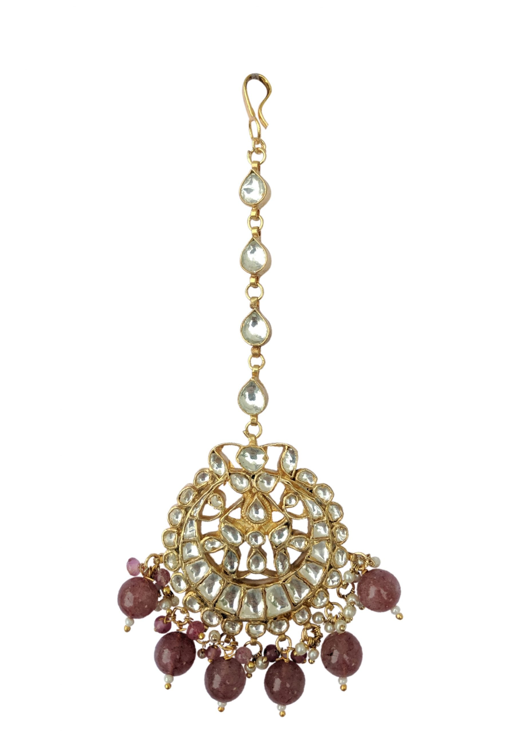TIKKA IN WHITE WITH DARK PINK BEADS