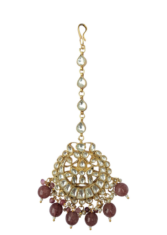 TIKKA IN WHITE WITH DARK PINK BEADS