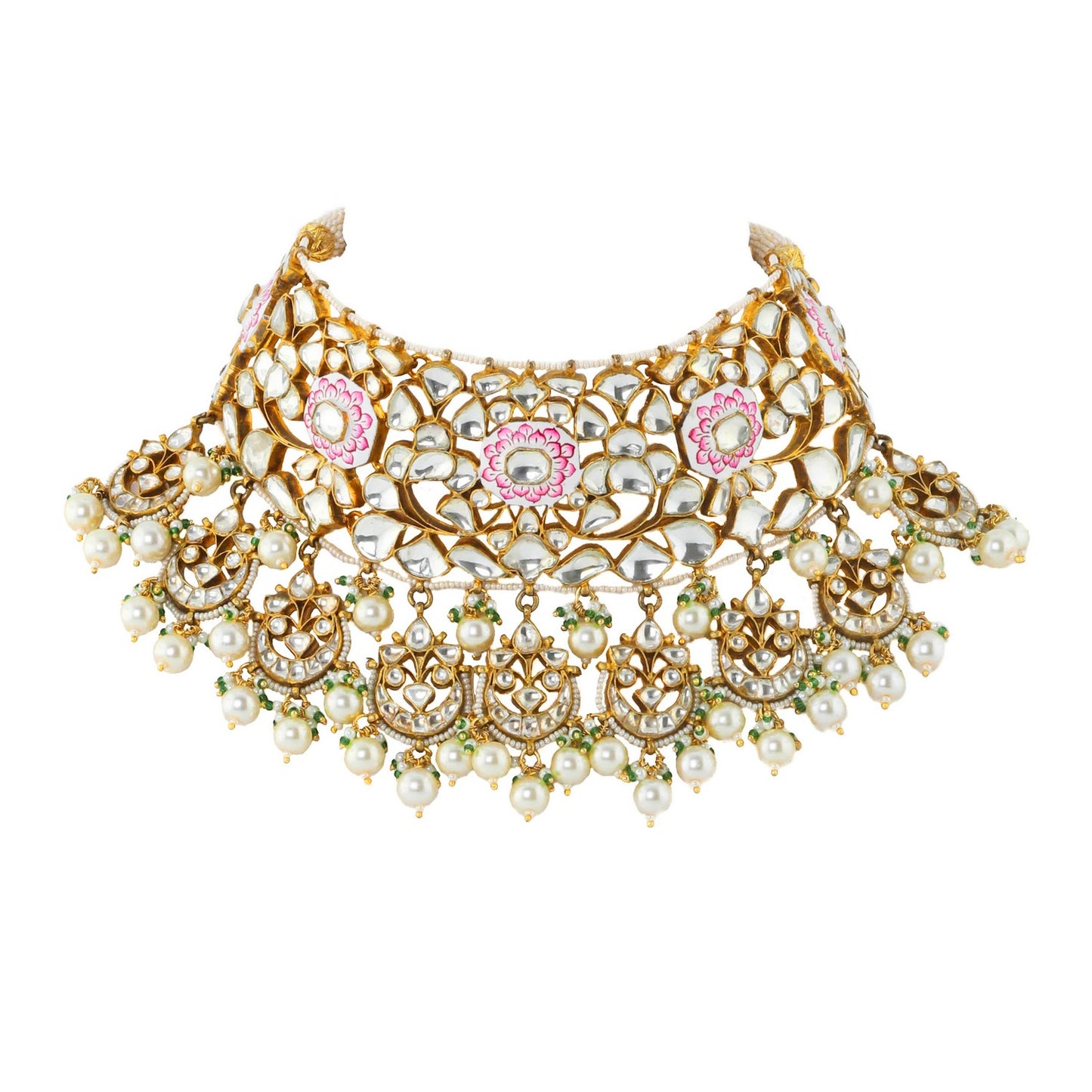 Meenakari worked full neck covering Necklace set with long earrings