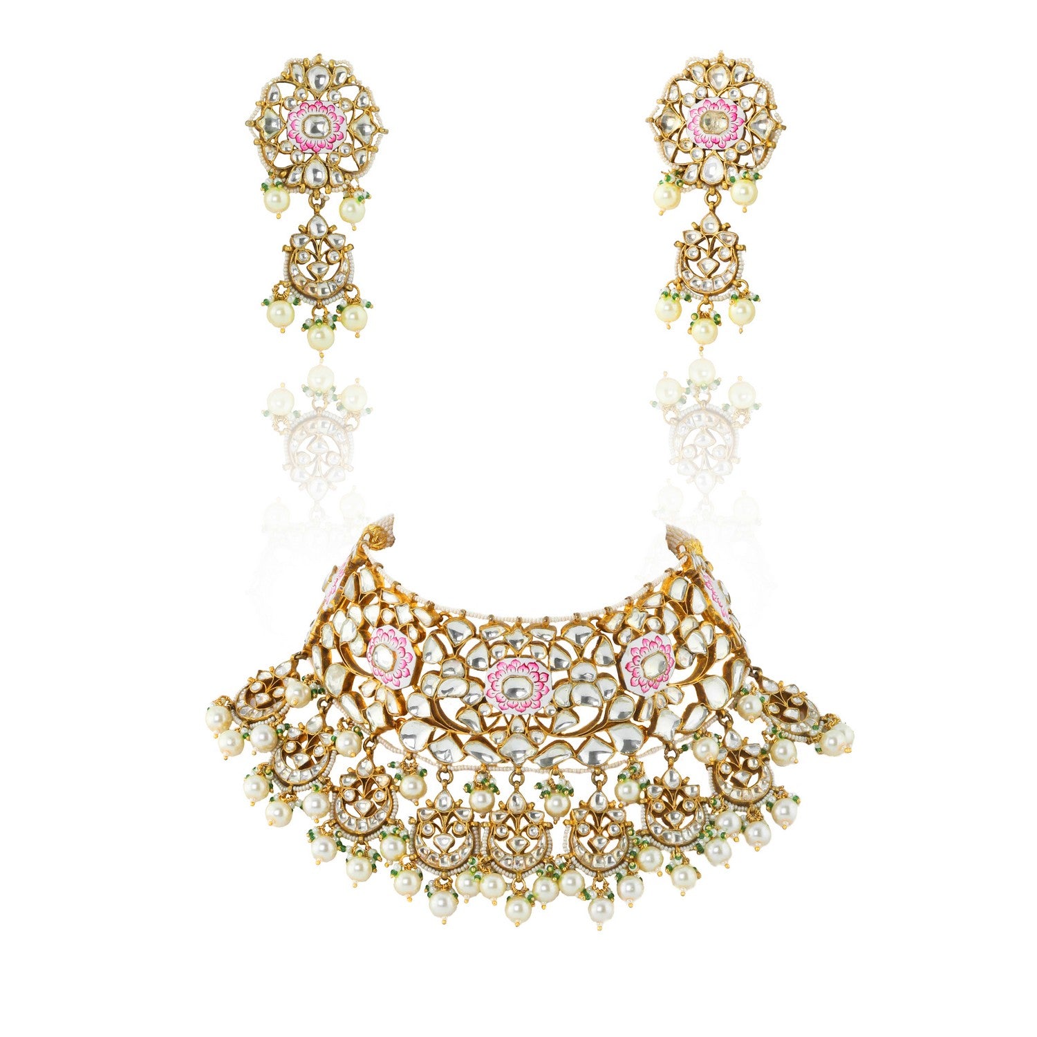 Meenakari worked full neck covering Necklace set with long earrings