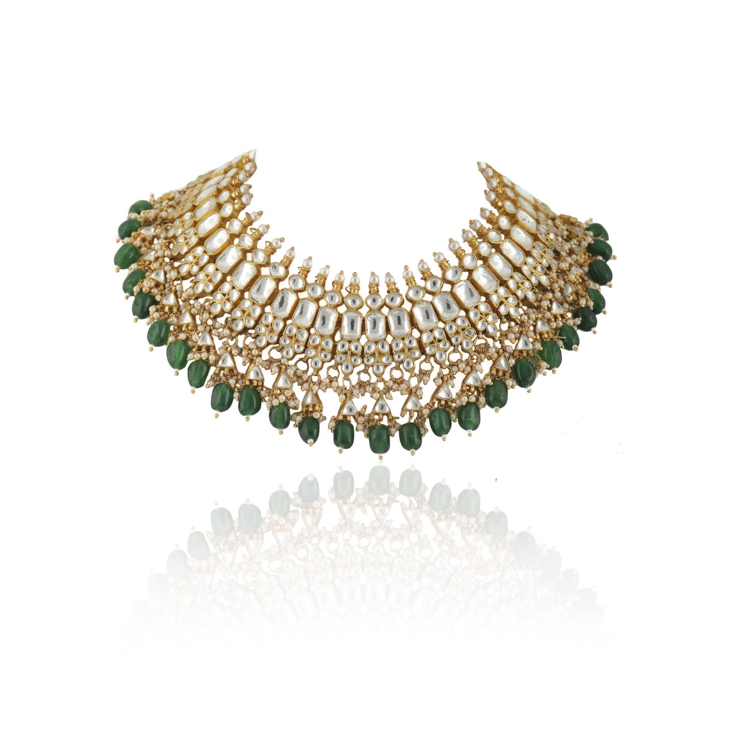 22Kt Gold Plated Emerald & Pearl Necklace Set