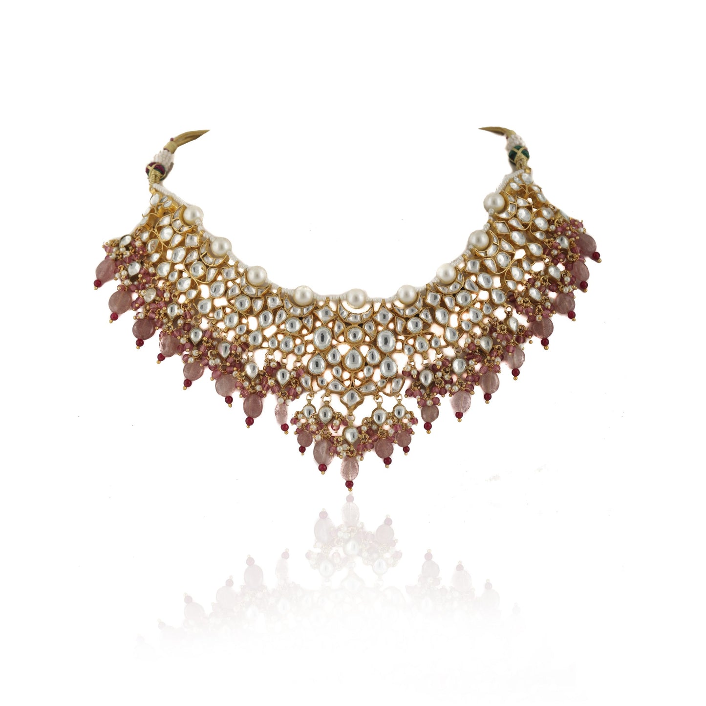 Brown color Jadtar Gold Plated Bridal Necklace