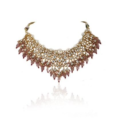 Brown color Jadtar Gold Plated Bridal Necklace