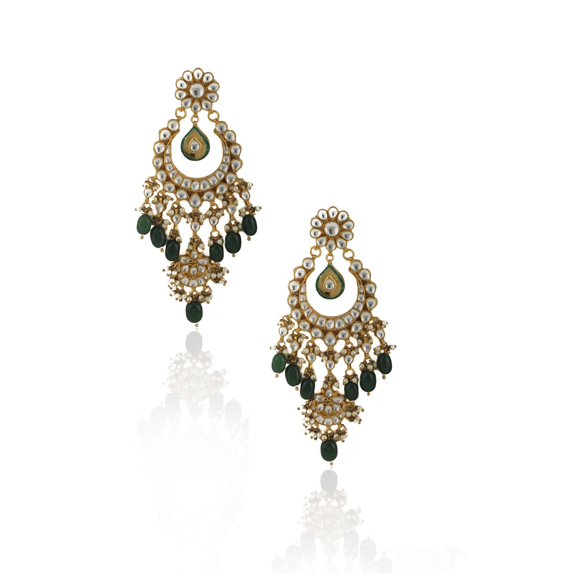 22Kt Gold Plated Emerald & Pearl Necklace Set
