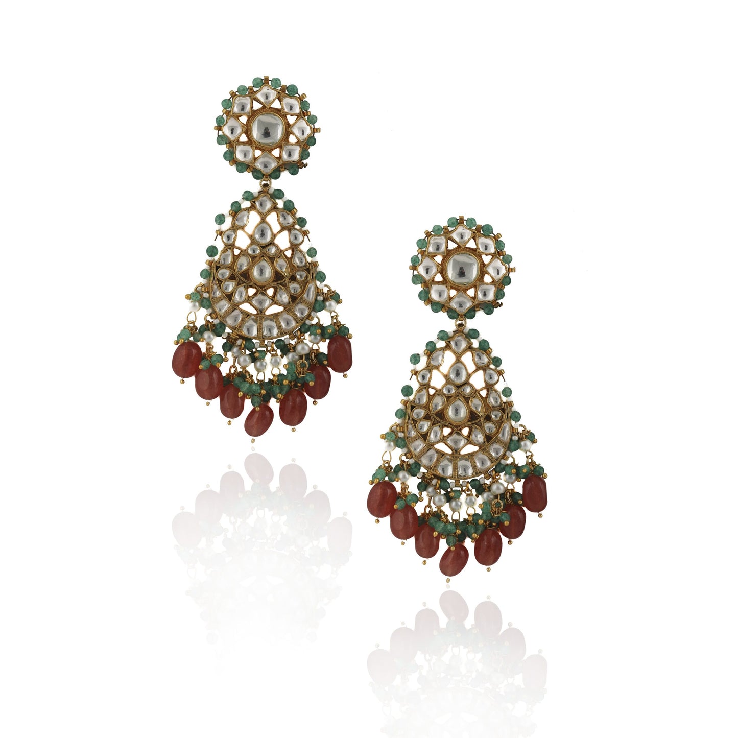 WHITE JADTAR STONE WITH PASTEL PINK & GREEN HEAVY BRIDAL NECKLACE SET