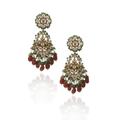 WHITE JADTAR STONE WITH PASTEL PINK & GREEN HEAVY BRIDAL NECKLACE SET
