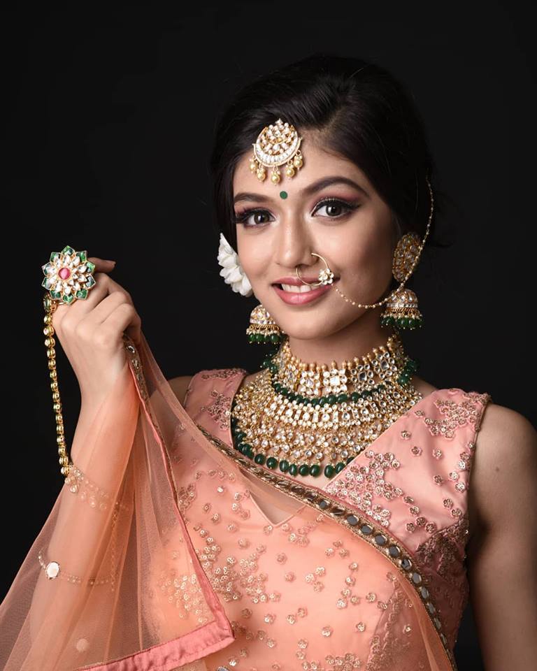 White andGreen jadtar stone shlok 2 line choker with jhumki bridal set
