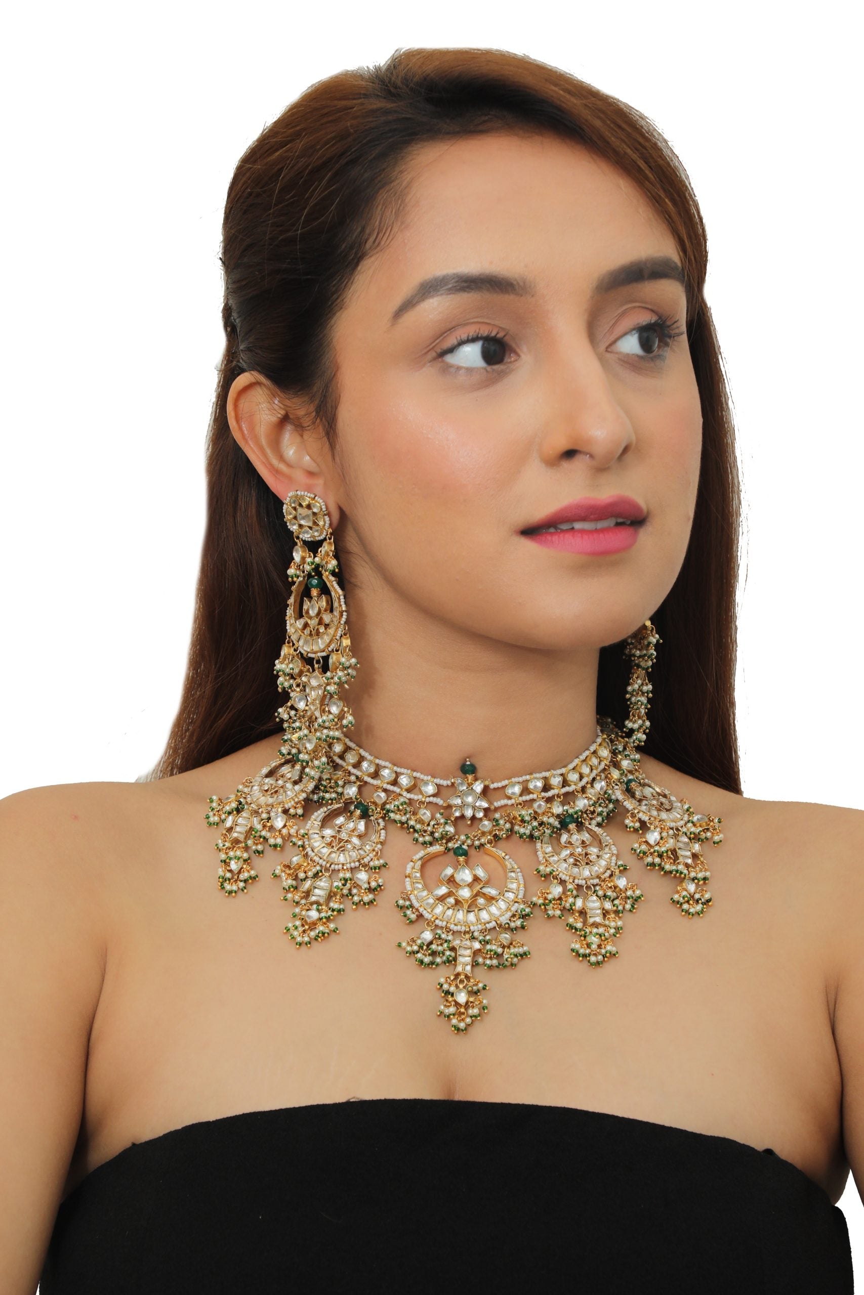 Three Layered chaand shape necklace set