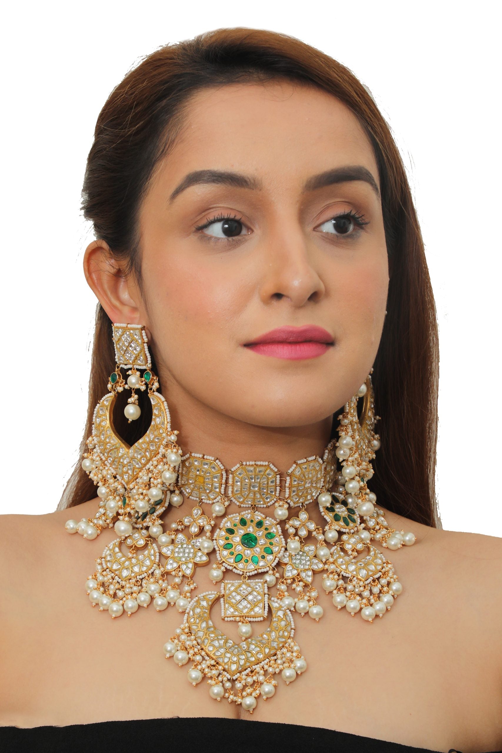 BRIDAL NECKLACE SET IN WHITE AND GREEN