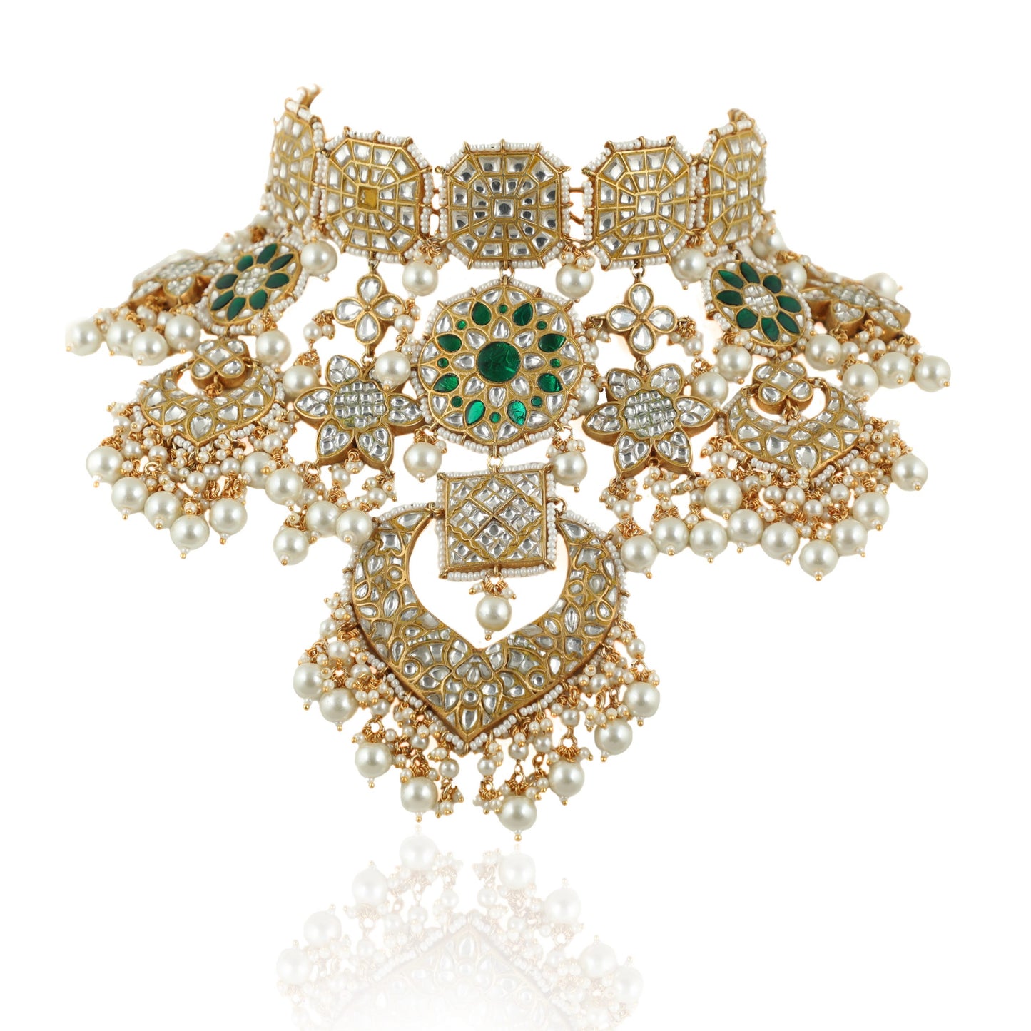BRIDAL NECKLACE SET IN WHITE AND GREEN