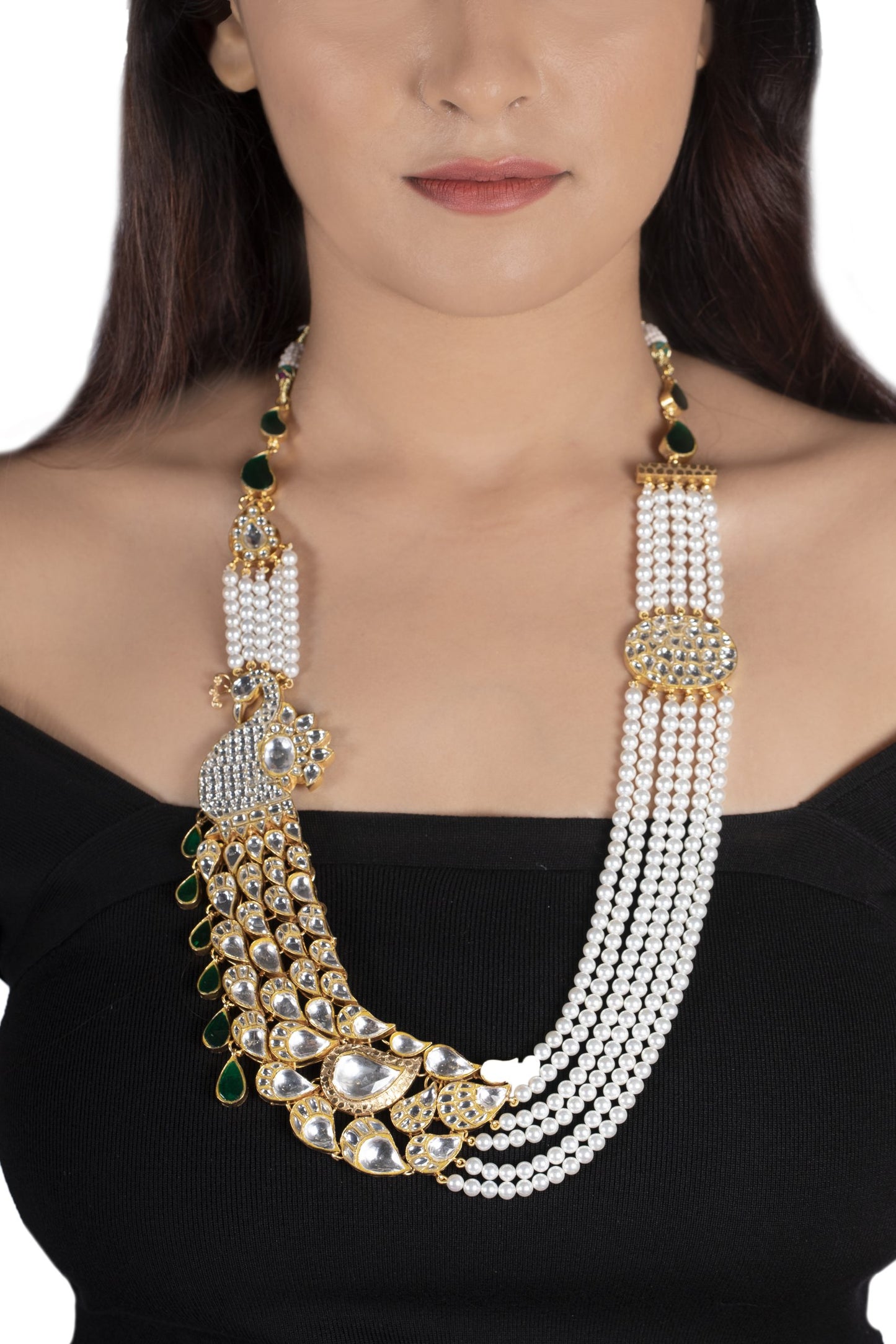Side pendant with peacocok design beads with pearl strings