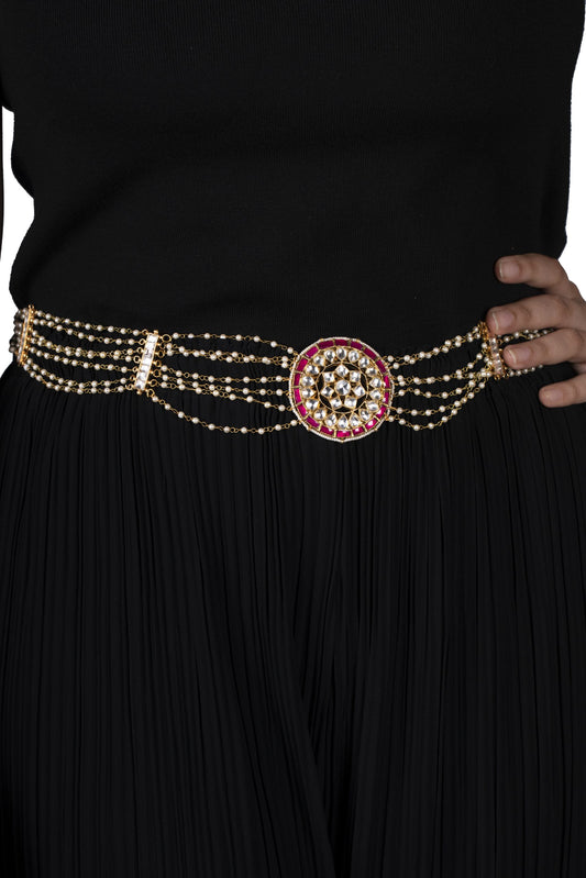 PINK AND WHITE STONE ROUND SHAPED BELT