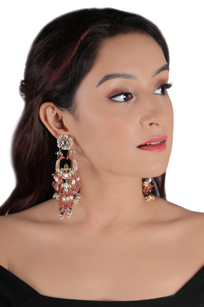 WHITE STONE NACKLACE SET WITH LIGHT PINK BEADS AND WHITE PEARL