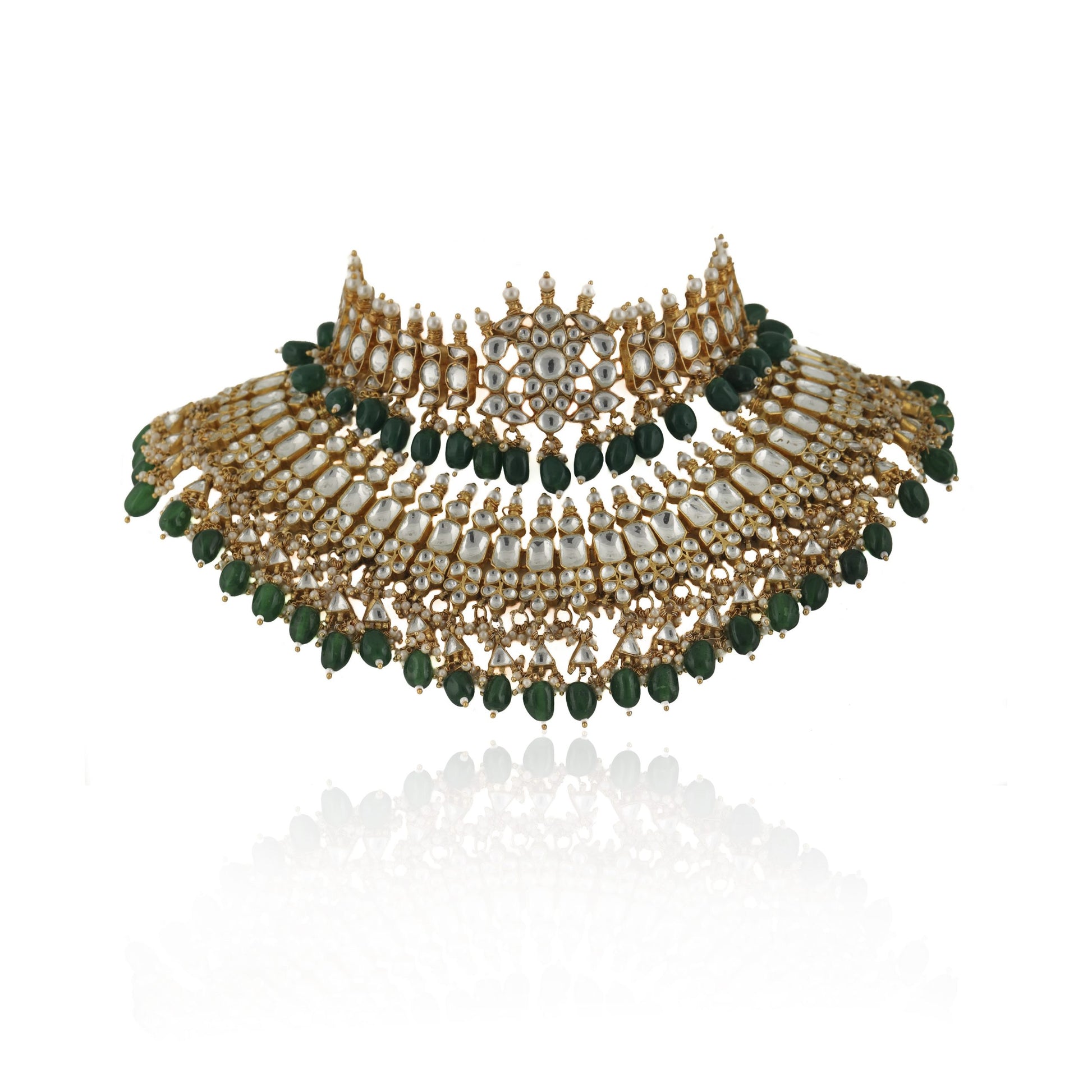 WHITE JADTAR STONE DOUBLE NECKLACESET WITH GREEN BEADS