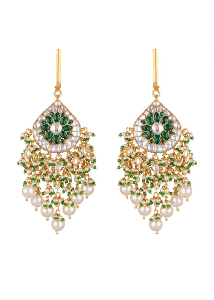 BAALI STYLE GREEN AND WHITE STONE EARRINGS WITH PEARL